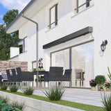 4.0M Deluxe Wireless Full Cassette Electric Awning With Lights (Charcoal Cassette) | Pin Stripe Grey