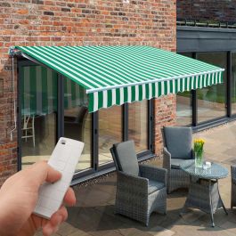 3.5m Budget Wireless Electric Awning, Green and White