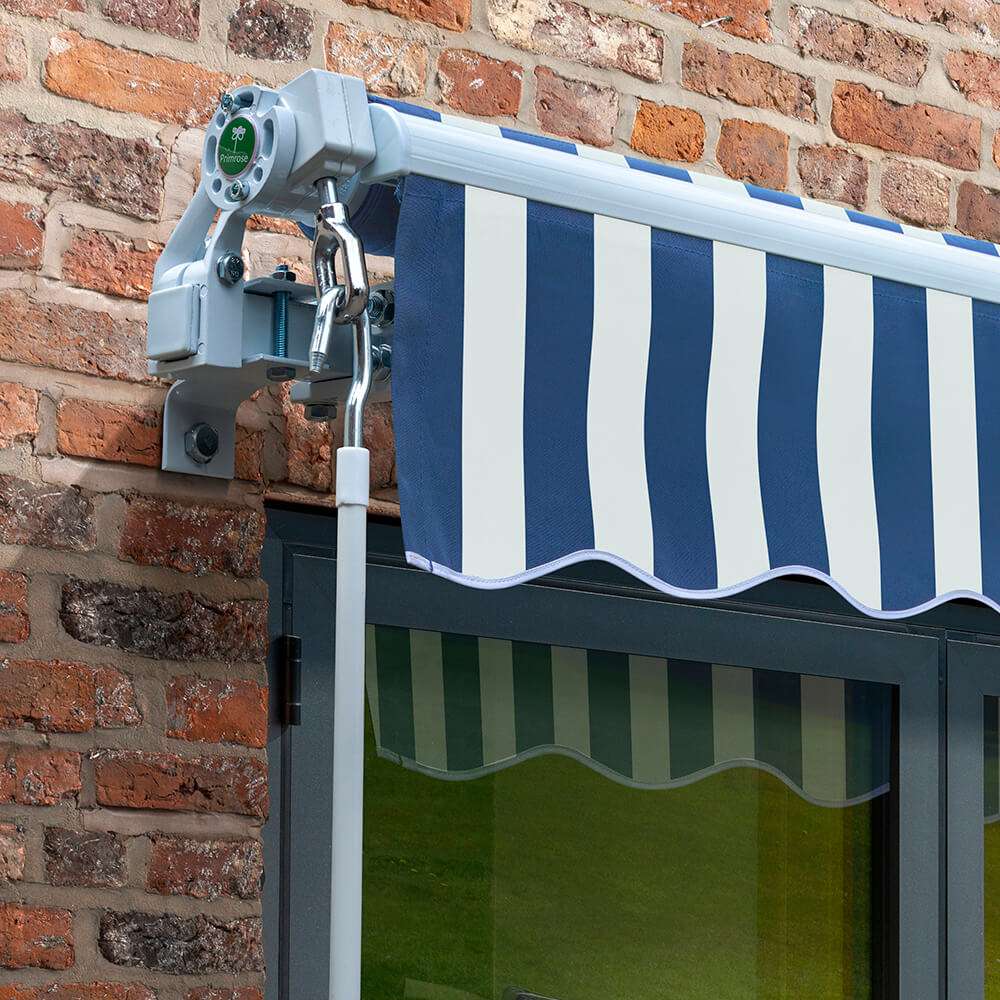 3.0m Budget Manual Awning, Blue and White – Primrose Awnings
