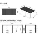 6m x 3m Deluxe Charcoal Pergola with Louvered Shutter Roof by Primrose Living