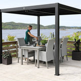 3m x 3m Deluxe Charcoal Pergola with Louvered Shutter Roof by Primrose Living