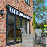 3.5m Half Cassette Electric Blue and White Awning (Charcoal Cassette)
