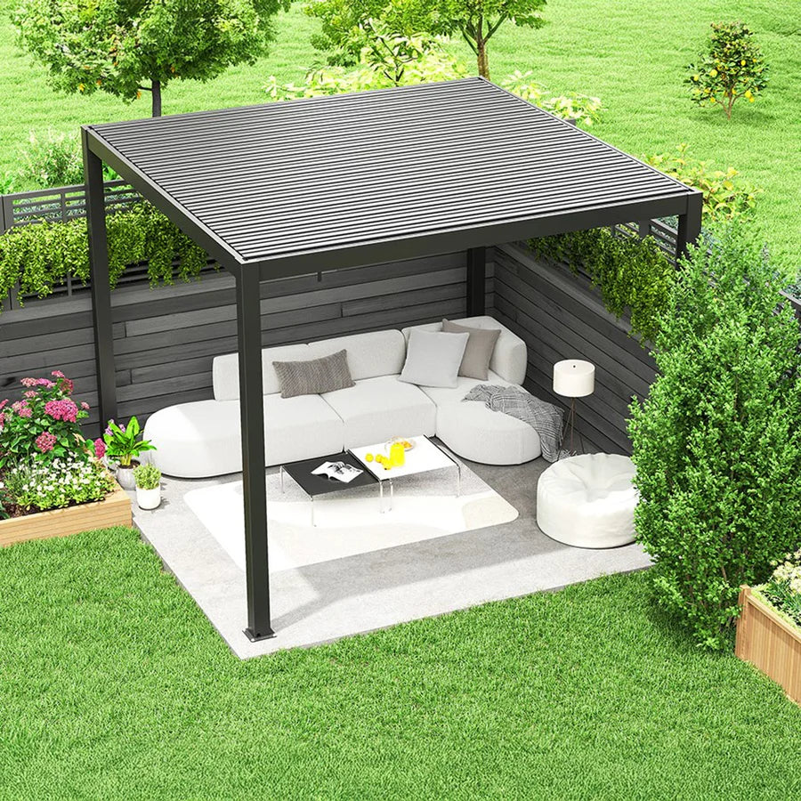 Deluxe Charcoal Pergola with Louvered Shutter Roof by Primrose Living
