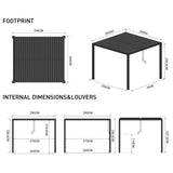 3m x 3m Deluxe Charcoal Pergola with Louvered Shutter Roof by Primrose Living