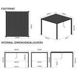 3m x 4m Deluxe Charcoal Pergola with Louvered Shutter Roof by Primrose Living