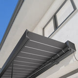 4.5M Deluxe Wireless Full Cassette Electric Awning With Lights (Charcoal Cassette) | Pin Stripe Grey
