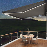 3.0M Deluxe Wireless Full Cassette Electric Awning With Lights (Charcoal Cassette) | Pin Stripe Grey