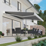 3.5M Deluxe Wireless Full Cassette Electric Awning With Lights (White Cassette) | Pin Stripe Grey