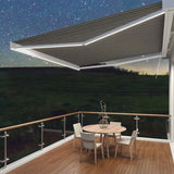 3.5M Deluxe Wireless Full Cassette Electric Awning With Lights (White Cassette) | Pin Stripe Grey
