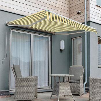 5.0m Half Cassette Electric Awning, Yellow and Grey Stripe