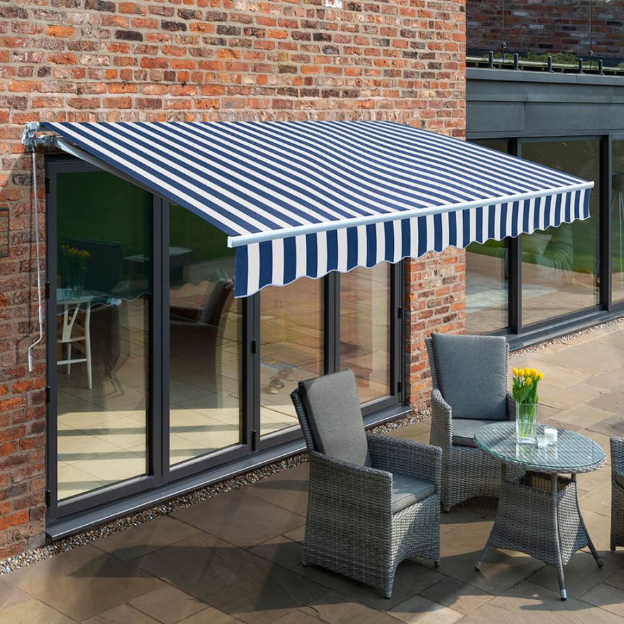 3.5m Budget Manual Awning, Blue and White