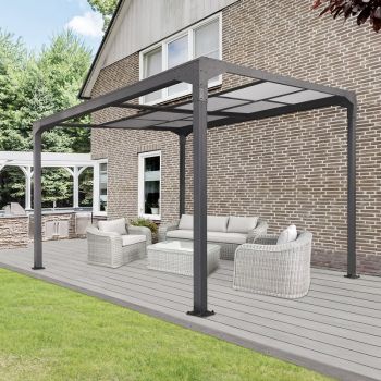 12.8ft x 10ft Anthracite Veranda Garden Canopy Gazebo with Retractable Sliding Roof - Freestanding - Primrose™