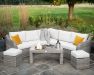 Luxury 7 Seater Garden Sofa Set with Coffee Table and Footstools in Stone Rattan by Primrose Living