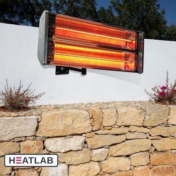2kW IP55 Wall Mounted Halogen Bulb Electric Infrared Patio Heater by Heatlab®