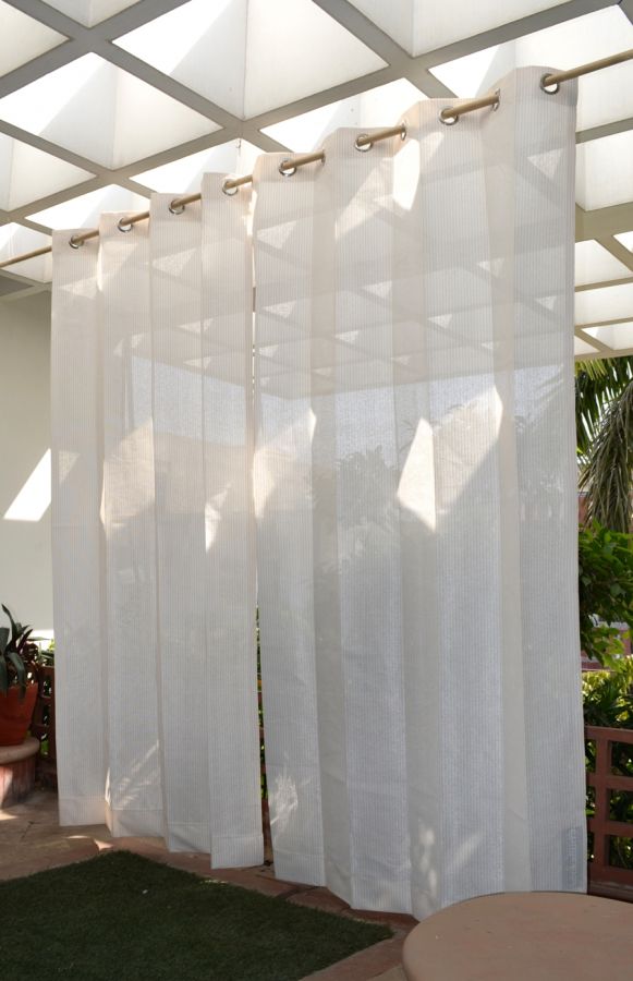 Pair of Polar White Outdoor Curtains with Stainless Steel Eyelets - 185gsm Knitted - H: 2.28m (7.4ft) x W: 2.74m (9ft)