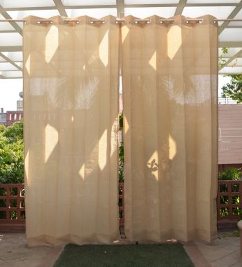 Pair of Sand Outdoor Curtains with Stainless Steel Eyelets - 210gsm Knitted - H: 2.28m (7.4ft) x W: 2.74m (9ft)