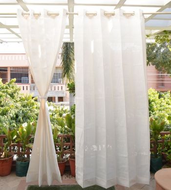 Pair of Ivory Outdoor Curtains with Stainless Steel Eyelets - 185gsm Knitted - H: 2.28m (7.4ft) x W: 2.74m (9ft)