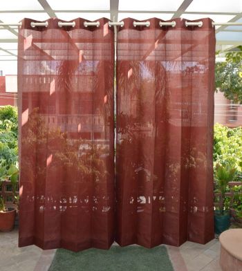 Pair of Terracotta Outdoor Curtains with Stainless Steel Eyelets - 185gsm Knitted - H: 2.28m (7.4ft) x W: 2.74m (9ft)
