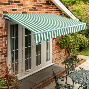 1.5m Standard Manual Awning, Green and White