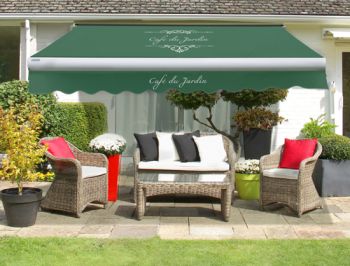 3.5m Café Du Jardin on Plain Green Replacement Awning Cover with Valance
