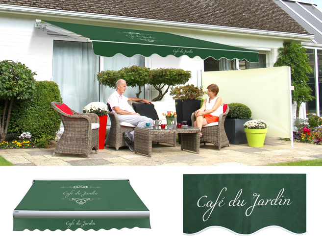 3.0m Standard Manual Cafe Du Jardin Plain Green Awning